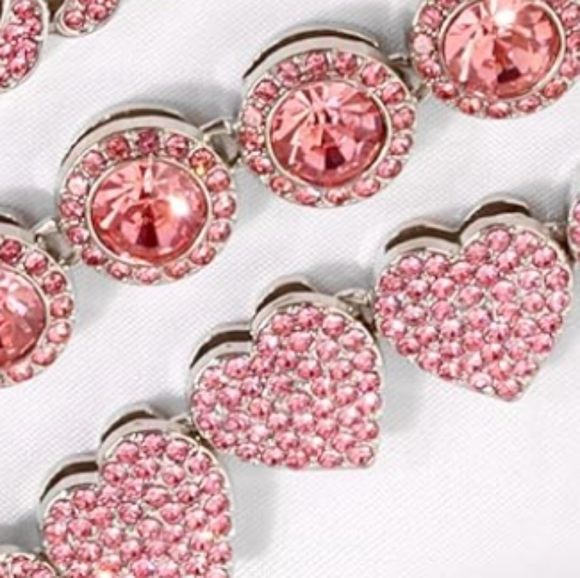 Pink Pave Crystal Silver Iced Links Bracelet Rhinestone Round CZ Circle Links - Picture 5 of 8
